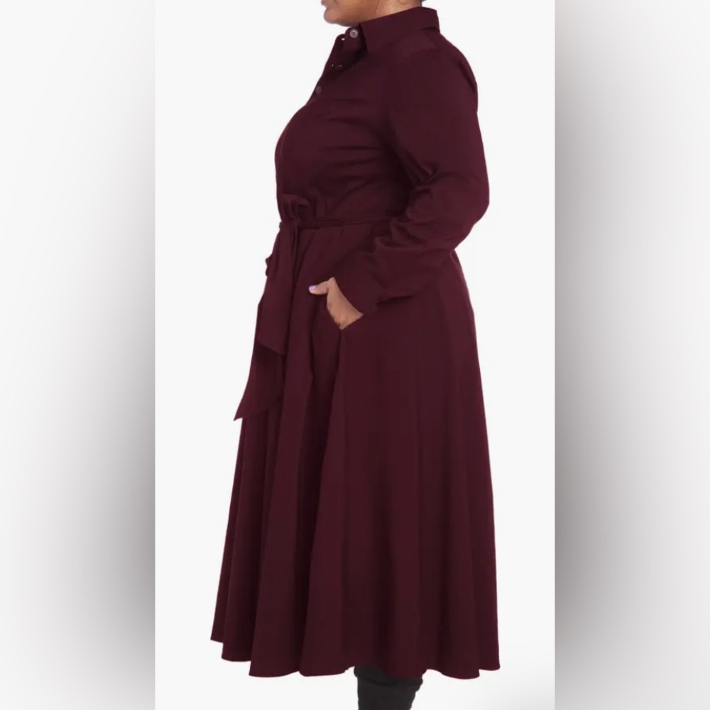 PARI PASSU Burgundy/Bordeaux Poplin Cotton Shirt Dress | 22 - NWOT! - Picture 7 of 8